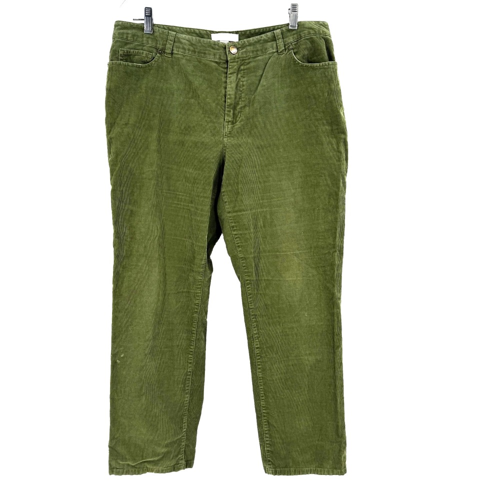 Coldwater Creek Corduroy Pants Women's 12P Green High Rise Stretch Winter Preppy